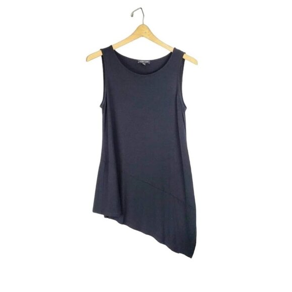 Eileen Fisher Asymmetrical Slant Hem Tank Top Black Viscose Tunic Size Small - Picture 1 of 8
